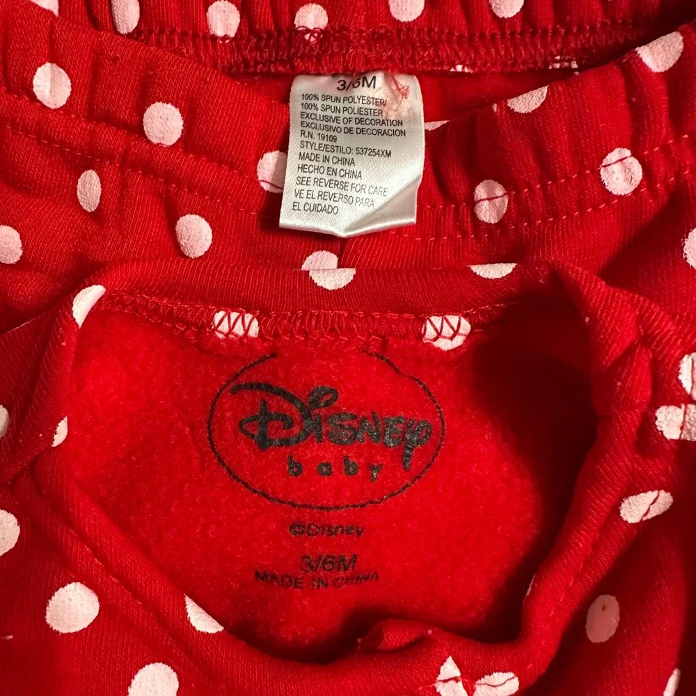 Disney Baby Minnie Mouse Polka Dot Fleece Pajama Set Footed Pants Red White 3/6M
